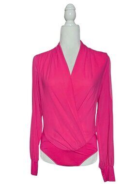 BEBE long sleeve silk pink bodysuit S nwt